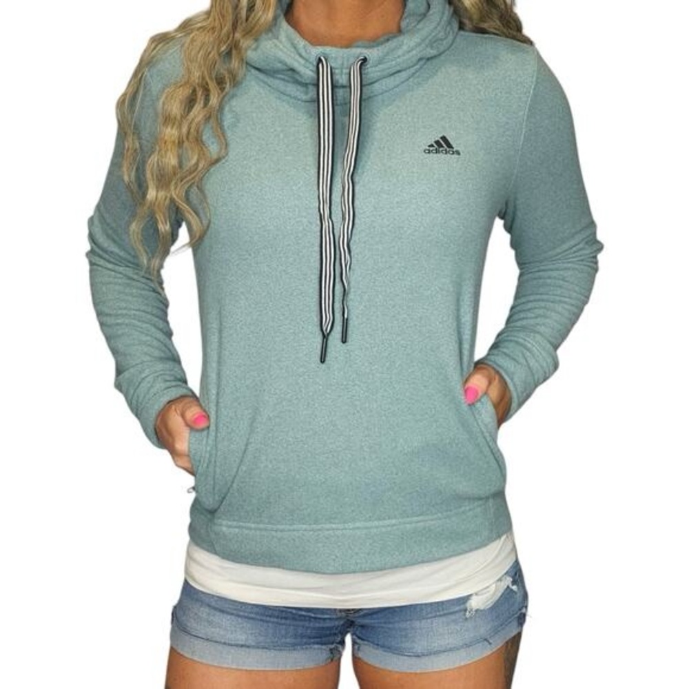 LIKE NEW Adidas Light Seafoam Green Fleece Pullover Funnel Neck Hoodie